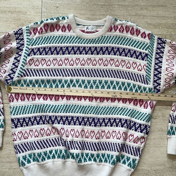 Jantzen Sport Men's XL Sweater‎ Colorful Striped Woven Vintage Hearts - Picture 3 of 5